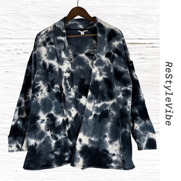 JOYLAB Women’s Size XS Cardigan Fleece Open Front Oversized Tie-Dye French Terry - Picture 1 of 16